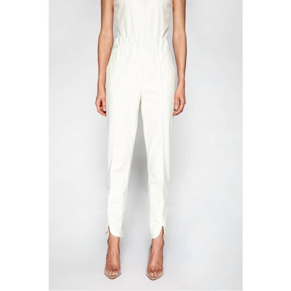 S’EDGE Hilton Pants White Straight‎ Leg Scalloped Hem Pants Medium